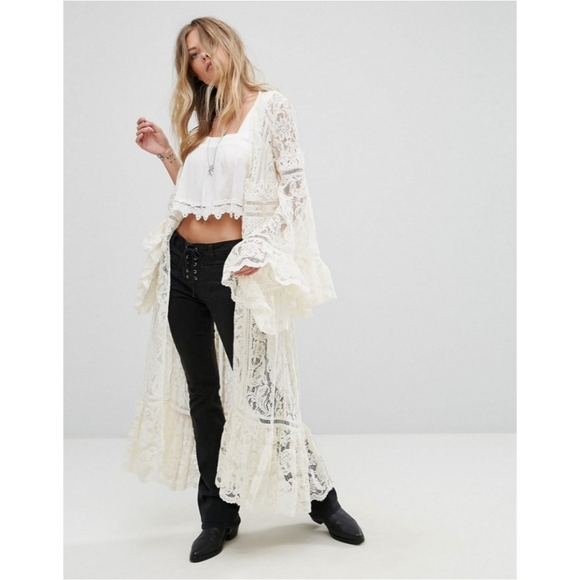 SOLD. Free People Rhiannon Lace Kimono Maxi Top Nwot - Picture 13 of 13